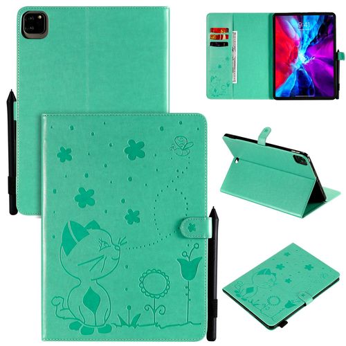 Étui Pour Ipad Air4 2020 Pu Cuir Poche Cas Flip Coque Protection Housse Stand Case Papillon Chat Et Abeille,Vert