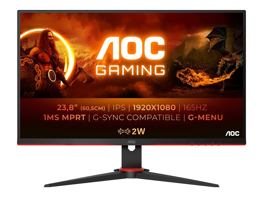 AOC Gaming 24G2SPU/BK - G2 Series - écran LED - jeux - 23.8" - 1920 x 1080 Full HD (1080p) @ 165 Hz - IPS - 300 cd/m² - 1000:1 - 4 ms - 2xHDMI, VGA, DisplayPort - haut-parleurs - noir, rouge