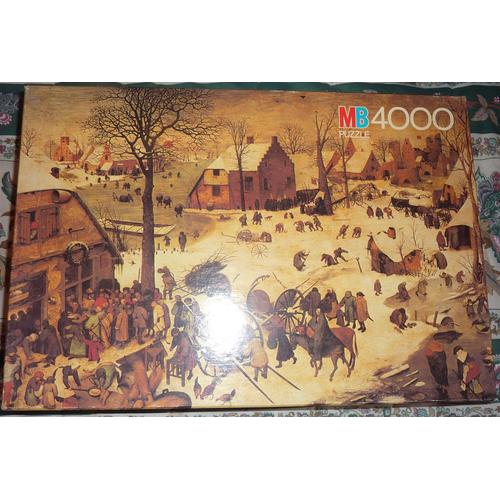 Puzzle Rare De La Marque Mb De 4000 Pièces - Colossus Puzzle - Le Recencement De Bethlehem ( The Census Of Bethlehem ) , Pieter Brueghel De 1981