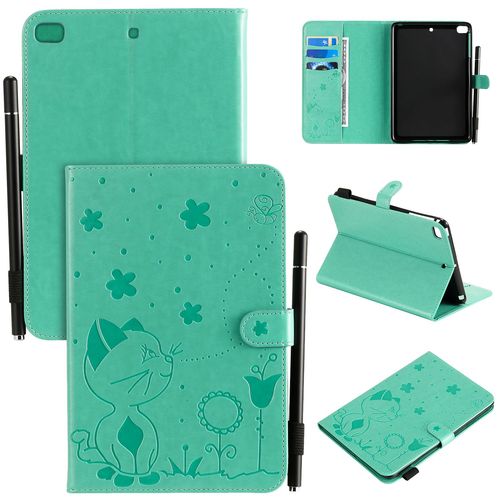 Étui Pour Ipad Mini 1/2/3/4/5 Pu Cuir Poche Cas Flip Coque Protection Housse Stand Case Papillon Chat Et Abeille,Vert