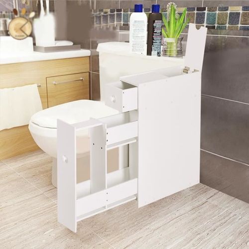 Costway Meuble De Salle De Bain Avec Étagère Et Tiroir De Rangement Armoires Wc En Bois Blanc