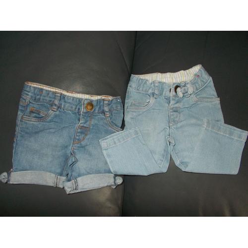 Lot Bébé Fille Jean Bleu Délavé + Short En Jean "Tex" Taille 3 Mois Idée Cadeau