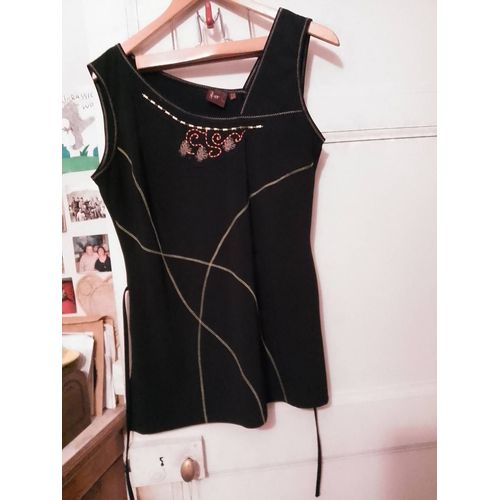 Débardeur Noir Motifs Cousus Colorés 42 Xl Tilber.