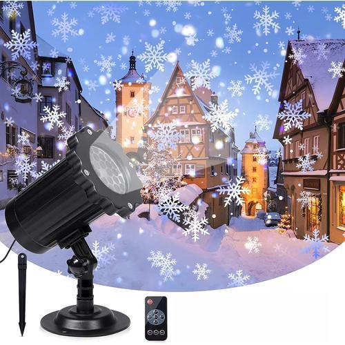 Projecteur Noël LED, Lampe de Projection Flocons de Neige IP65 Étanche Extérieur et Intérieur avec Télécommande pour Noël Décoration