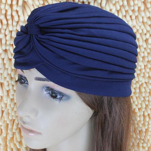 Couleur Bleu Marine Bonnet De Bain Réglable Pour Femmes, Bonnet De Bain Pour Piscine, Protège Les Cheveux Longs, Les Oreilles, Turban Plissé, Couvre-Chef En Tissu, Casquettes De Yoga