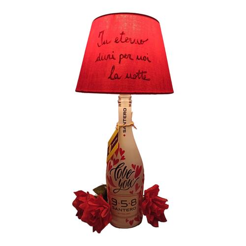 BUVEZ ET OBTENEZ UNE LAMPE ! Lampe bouteille 100% fait main sur socle 958 Santero Love Edition - abat-jour peint à la main - objet design - idée cadeau - PIÈCE UNIQUE !