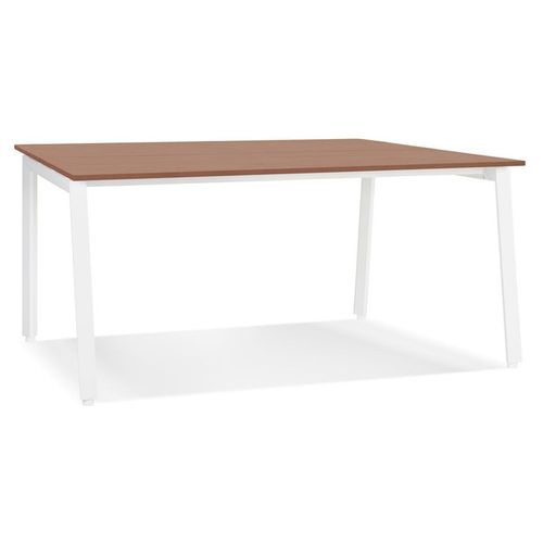 Table De Réunion / Bureau Bench 'amadeus Square' En Bois Finition Noyer Et Métal Blanc -160x160 Cm