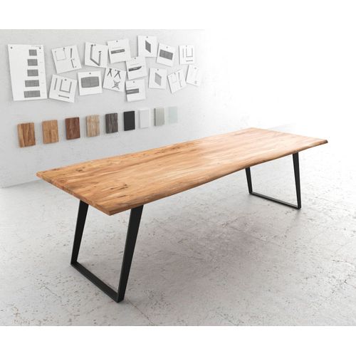Table-De-Salle-À-Manger Edge Acacia Nature 260x100 Métal Incliné Live-Edge