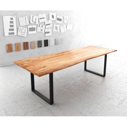 Table De Salle À Manger Edge Acacia Naturel 260x100 Métal Noir Live-Edge