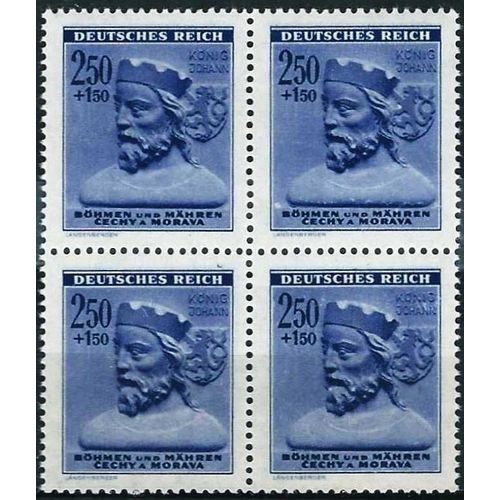 Tchécoslovaquie, Occupation Allemande, Bohème Et Moravie (Böhmen Und Mahren) 1943, Très Beau Bloc Neuf** Luxe 4 Timbres Yvert 104, Au Profit Du Secours D'hiver, Portrait Du Roi Jean.