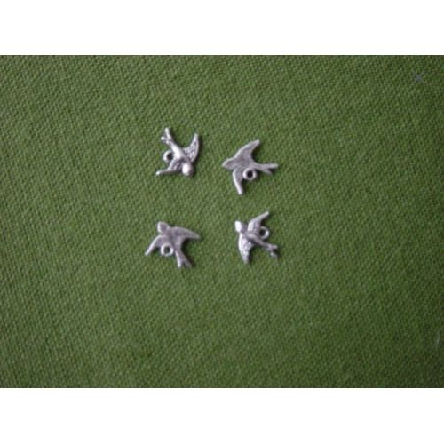4 Petites Hirondelles En Métal Argenté