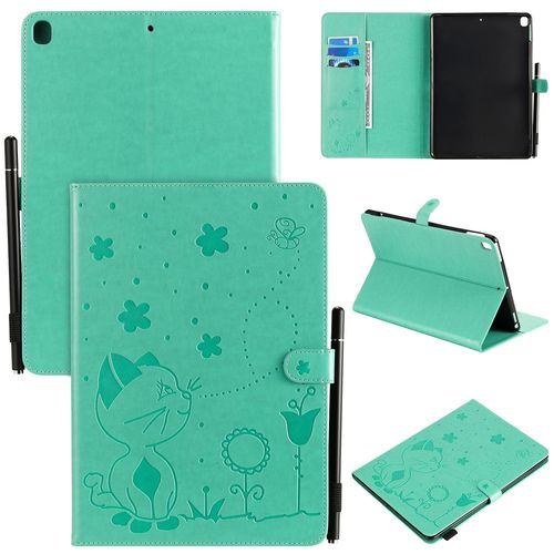 Étui Pour Ipad Pro 10.5/Ipad Pro 10.2 2019 Pu Cuir Poche Cas Flip Coque Protection Housse Stand Case Papillon Chat Et Abeille,Vert