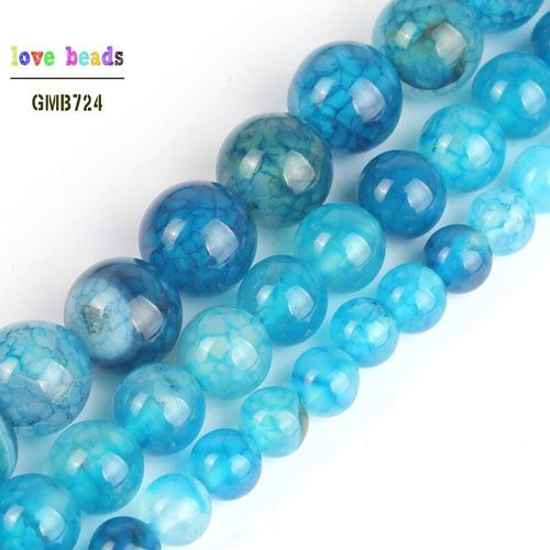 Perles Rondes En Pierre Naturelle, Agates, Veines De Dragon De Feu Bleu, Pour La Fabrication De Bijoux, Bracelets 15 ''6mm 8mm 10mm