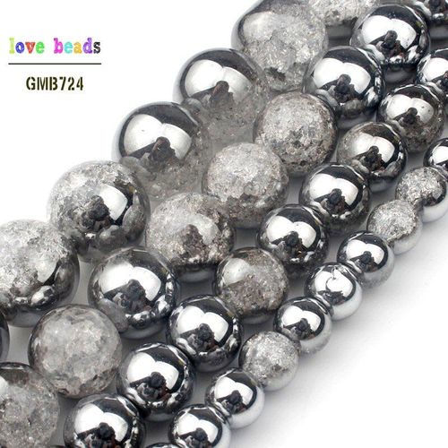 Cristal Argenté Blanc Craquelé Sur Un Côté Pour La Fabrication De Bijoux, 6mm, 8mm, 10mm, 12mm, Collier, Bracelet, Fil De 15 Pouces