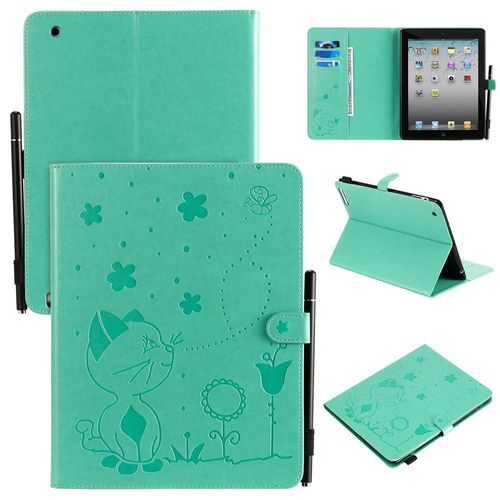 Étui Pour Ipad 2/3/4 Pu Cuir Poche Cas Flip Coque Protection Housse Stand Case Papillon Chat Et Abeille,Vert