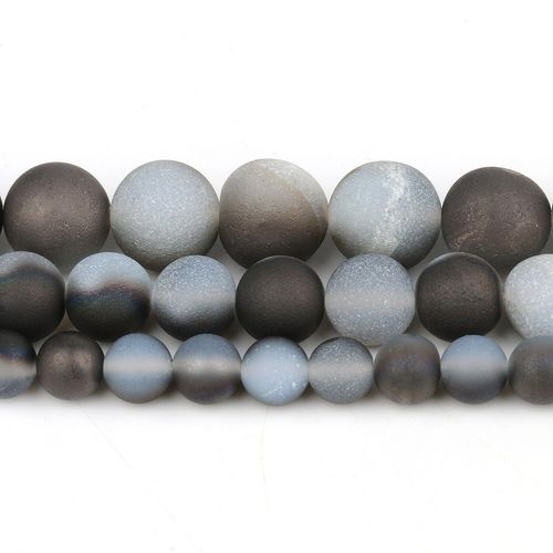 Perles Naturelles D'agates Druzy Rugueuses, Gris Foncé Craquelées, Pierre Géode Mate Pour La Fabrication De Bijoux, Couture, Bracelet, Collier, 15 Pouces