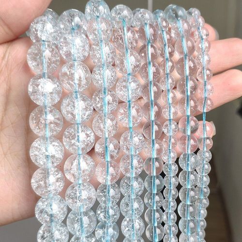 Perles Rondes En Verre De Quartz, Cristal Craquelé Bleu Clair Aa 6/8/10/12mm, Pour La Fabrication De Bijoux, Accessoires 15 '', Bracelets À Faire Soi Même