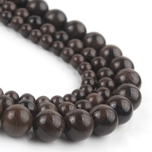 Pierres Naturelles En Bois Marron Jaspers, Perles Minérales Rondes En Vrac Pour La Fabrication De Bijoux Bracelet À Bricoler Soi Même Accessoires 15 ''6/8/10/12mm