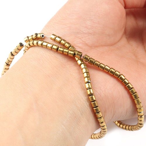 Perles En Hématite Plaqué Or Véritable, Rétention De Couleur, Pierres Naturelles, Cylindre, Perles Amples Pour La Fabrication De Bijoux, Bracelets Diy, Collier