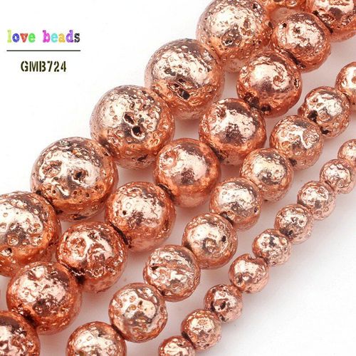 Perles De Lave Rondes En Pierre Naturelle, Or Rose, 4mm 6mm 8mm 10mm, Accessoires Pour La Fabrication De Bijoux De Bracelet