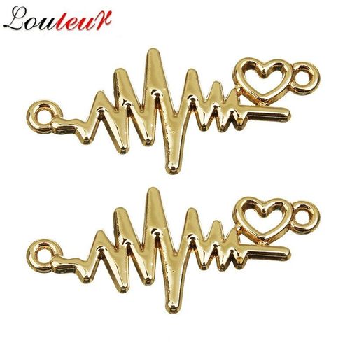 Lot De 10 Breloques En Forme De C¿Ur En Alliage, Pendentifs Couleur Or/Rhodium, Connecteur De Bracelet À Double Trou, Diy, Résultats De Bijoux