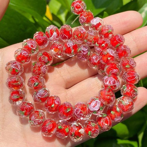 Perles De Verre De Murano Pour Fabrication De Bijoux, Forme Ronde À Facettes, Fleur Colorée, Or, Sable, Cristal, Bracelet Pour Femmes, Diy, 10mm