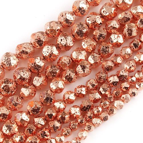 Perle Minérale Volcanique Plaquée Or Rose À Facettes, Perles En Pierre De Lave Naturelle Pour La Fabrication De Bijoux, Bracelets Diy 15 Pouces 6 12mm