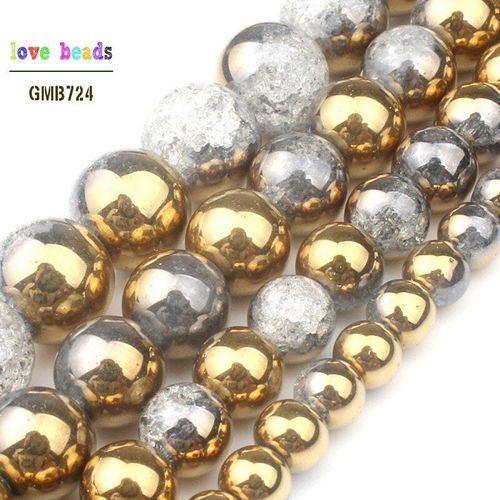 Cristal Plaqué Or Blanc Neige Craquelé Sur Un Côté Pour La Fabrication De Bijoux, Collier, Bracelet, Diy, Fil De 15 Pouces, 6mm, 8mm, 10mm, 12mm