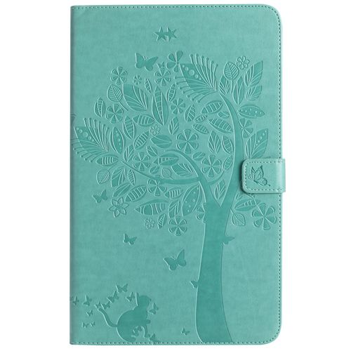Étui Pour Samsung Galaxy Tab A 10.1 2016 Sm-T580 Pu Cuir Poche Cas Flip Coque Protection Housse Stand Case Chat Et Arbre,Vert