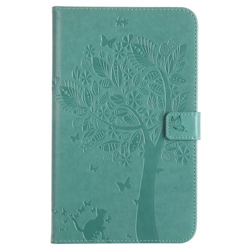 Étui Pour Samsung Galaxy Tab A 8.0 2017 T385 Pu Cuir Poche Cas Flip Coque Protection Housse Stand Case Chat Et Arbre,Vert