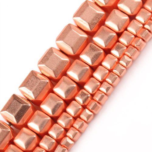 Perles En Hématite De Couleur Or Rose Mat 18k, Perles En Pierre Naturelle Pour La Fabrication De Bijoux, Perles Carrées D'espacement Amples Pour Bricolage De Collier, Vente En Gros
