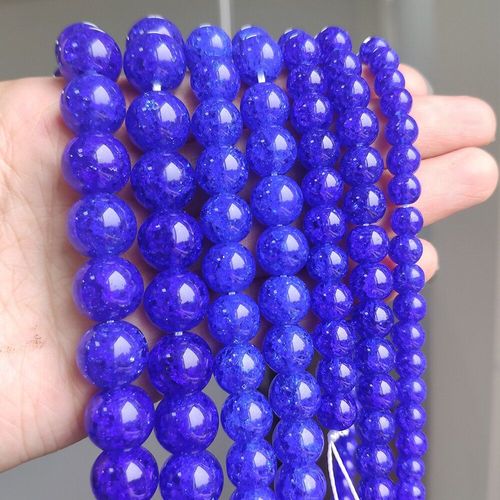 Perles De Quartz Rondes En Cristal De Verre Craquelé, Bleu Royal Aa +, Pour La Fabrication De Bijoux, Bracelets, Accessoires De Bricolage, 6/8/10/12mm, 15 Pouces