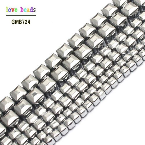 Perles Carrées En Pierre Naturelle, 3/4/6mm, Plaqué Argent, Hématite, Pour La Fabrication De Bijoux, 15 Pouces, Perles D'espacement, Bracelet