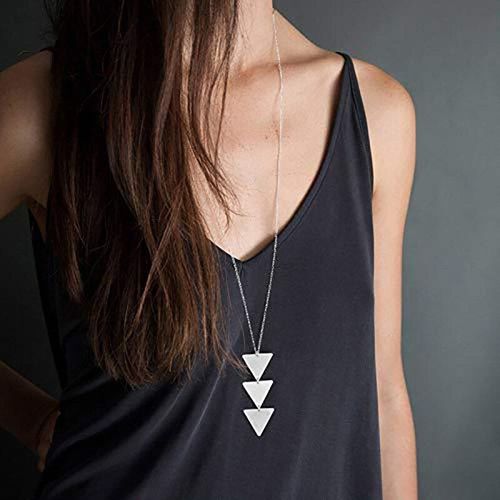 Collier Triangle En Métal Argenté Pour Femmes, Pendentif, Chaîne Argentée, Long Ras Du Cou, Accessoire De Fête