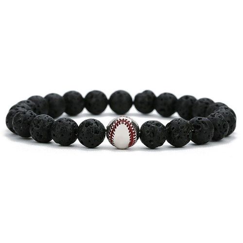 Bracelet De Sport Pour Hommes, Perles De Baseball, Pierre Naturelle De Lave Mate, Noir Et Blanc, Bijoux D'été