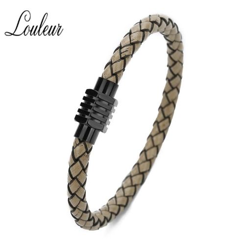 Bracelets En Cuir Noir Pour Hommes Et Femmes, Cordon En Acier Inoxydable, Section Pentagonal, Fermoir Magnétique, 6mm