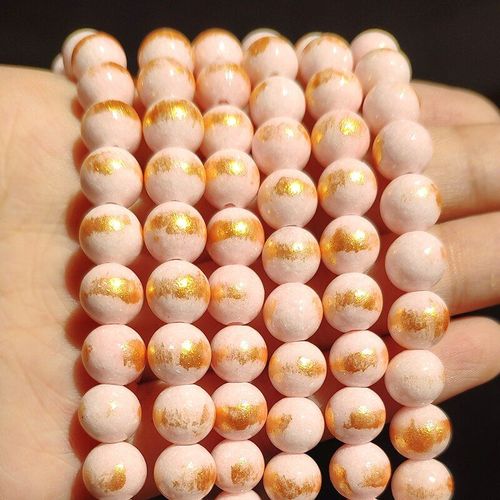 Perles Rondes En Pierre Naturelle Rose Lapis Lazuli, 4 À 10mm, Avec Jades Dorées, Pour La Fabrication De Bijoux, Accessoires De Bracelet À Faire Soi Même, 15 Pouces
