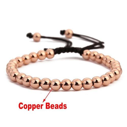Bracelet De Perles En Cuivre Hématite, Couleur Or Rose, Pour Hommes Et Femmes, Bijoux En Macramé Tressés À La Main