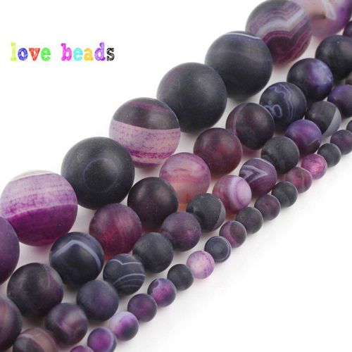 Perles En Pierre Naturelle Mate, 4/6/8/10/12mm, Rayures Violettes, Agates, Onyx, Bricolage, Perles Amples Pour La Fabrication De Bijoux, Bracelet 15