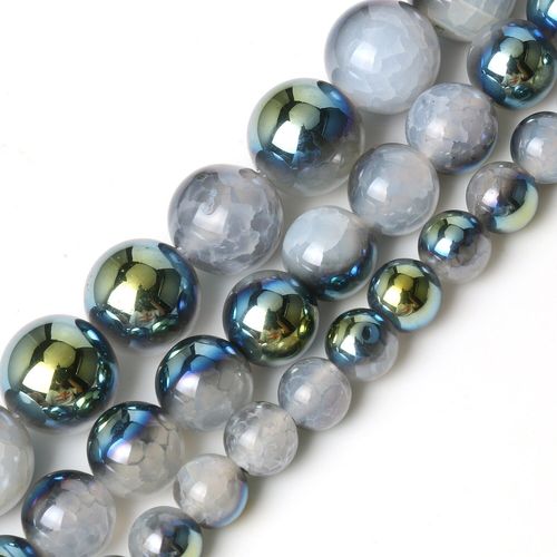 Perles Rondes En Pierre Naturelle, Plaqué Vert, Agates Craquelées, Pour La Fabrication De Bijoux, Bracelets, Accessoires De Bricolage, 6, 8, 10mm