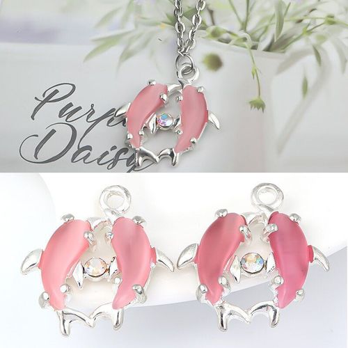 Pendentifs En Pierre De Lune Rose, Dauphin D'amour, Strass, Pour La Fabrication De Bijoux, Breloques, Perles, Bricolage, Bracelet, Collier, 2 Pièces/Lot