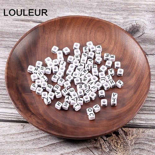 Lot De 100 Perles En Plastique Pour La Fabrication De Bijoux, Perles Carrées Ou Rondes, Alphabet, Collier Fait À La Main, 6mm 7mm