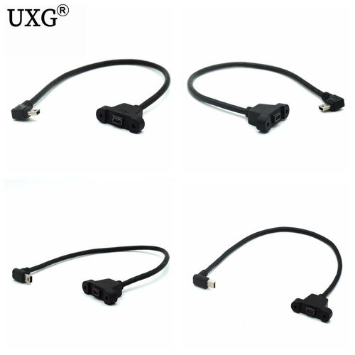 Câble adaptateur Mini USB 5 broches mâle à femelle avec vis 30cm 1ft, coudé vers le haut, gauche, droite, Type de montage sur panneau, Extension