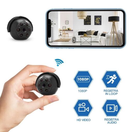 Mini caméra de surveillance intérieure/extérieure IP Wifi HD 1080P,...
