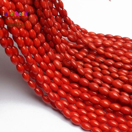 Perles Naturelles En Forme De Riz, Corail Rouge, Pour La Fabrication De Bijoux, Bracelet Perlé 15 ""4x8mm 5x8mm 6x9mm