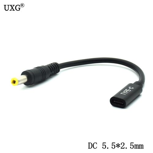 Connecteur d'alimentation à pointe mâle, 5.5x2.5mm, convertisseur avec câble cordon vers USB Type C femelle, pour Asus Toshiba, adaptateur d'ordinateur portable