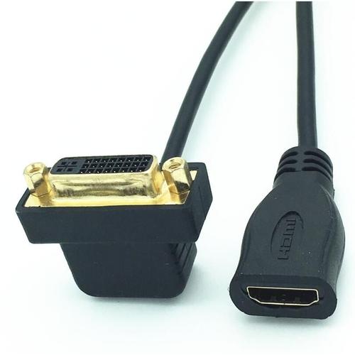 Adaptateur de câble HDMI femelle vers DVI 24 + 5 femelle 90 coudé vers le bas, pour projecteur, ordinateur portable, TV, 30cm, 1ft