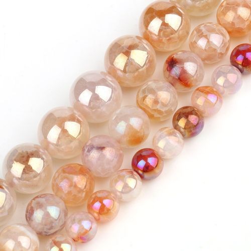 Perles D'agates En Veines De Dragon Naturelles, Perles Rondes En Cristal Craquelé Plaqué Rouge Clair Pour La Fabrication De Bijoux, Bracelet Fait À La Main 6 8 10mm