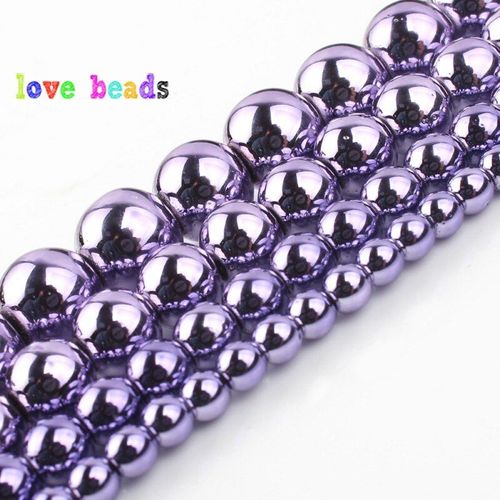 Perles Rondes En Hématite Pour La Fabrication De Bijoux, 3/4/6/8/10mm, En Pierre Naturelle, Plaqué Violet, Pour La Fabrication De Colliers Et Bracelets, 15 Pouces