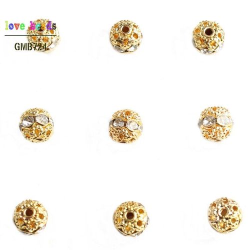 Boule De Strass En Cristal Plaqué Métal, Perles Amples D'espacement De 8mm Pour La Fabrication De Bijoux, Résultats De Bricolage De Bracelet, 50 Pièces/Lot